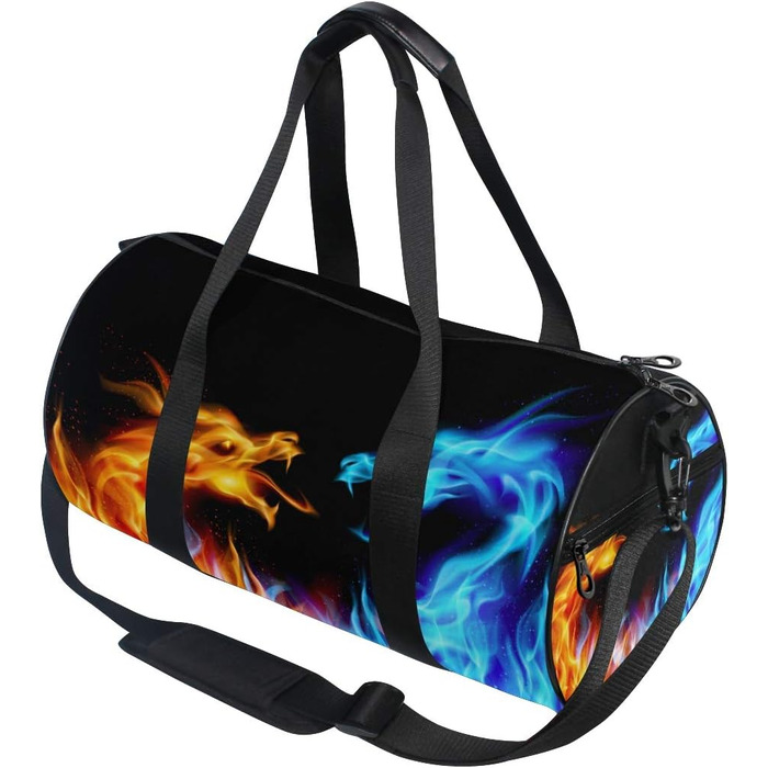 Спортивна сумка-дафл Полум'яний дракон синього кольору, велика дорожня сумка для чоловіків та жінок, ідеальна для тренувань та подорожей