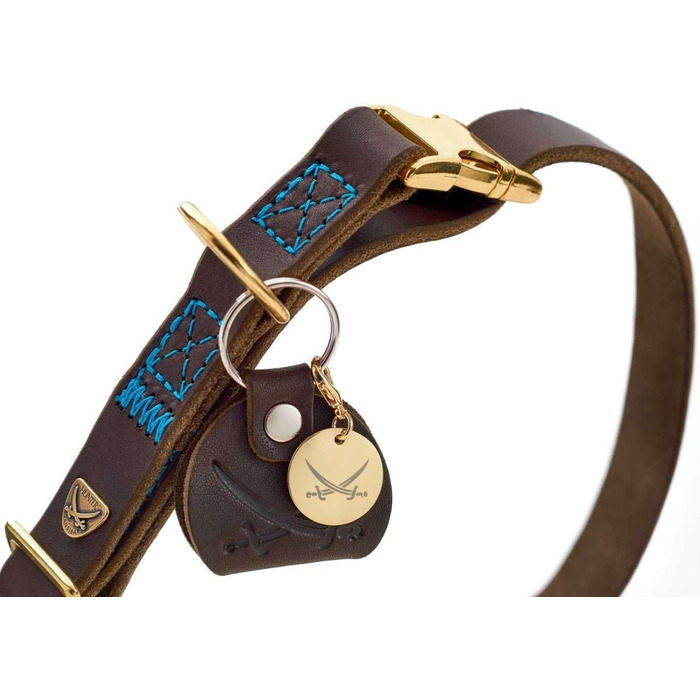 Ошийник для собак HUNTER Sansibar, колір темно-коричневий, високоякісна яловича шкіра, морські деталі, сині декоративні шви, латунні металеві елементи, регульований розмір, стильний та міцний, виготовлено в Німеччині, розмір M темно-коричневий M