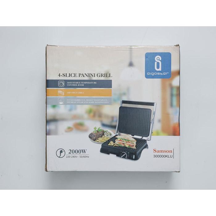 Контактний гриль Panini Grill, Бутербродниця, 2000 Вт, нержавіюча сталь з антипригарним покриттям, 180 градусів відкидний, контроль температури, ОДНОРАЗОВА УПАКОВКА., 30KLU- XXL