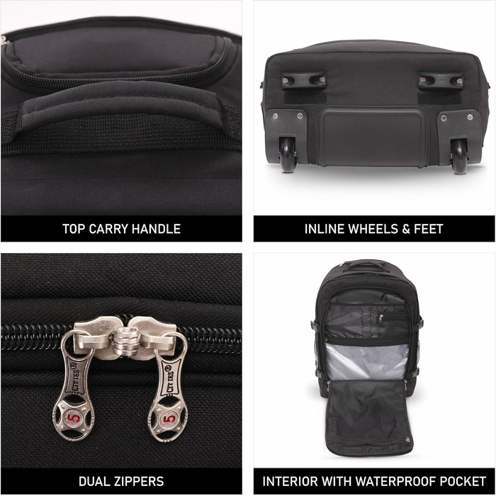 Рюкзак 5 Cities 55 см, сумка на візках, ручна поклажа, легкий, схвалений для використання в кабіні літака, з плечовими ременями, на колесах, валіза, ручна поклажа, чорний колір V2