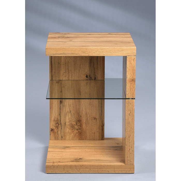Приставний столик/тумбочка колекції M2 Domingo Сучасний дизайн МДФ з декором дикого дуба Додаткове місце для зберігання Безпечне скло, 40x40x60 см Універсальне використання Domingo 1