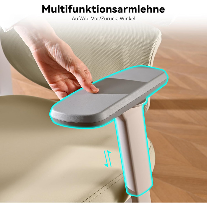 Ергономічне офісне крісло MUSSO E600SE, 3-рівневе регулювання поперекової опори, 3D-регульовані підлокітники та підголівник з підставкою для ніг, адаптоване для жінок, підтримка хребта під час сидіння (бежевий)