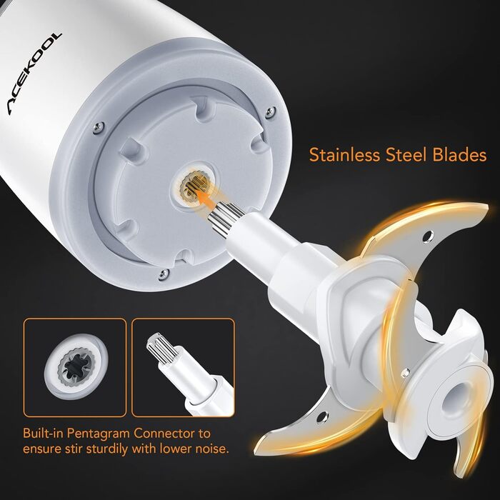 Кухонний електричний подрібнювач Acekool, мультиподрібнювач цибулі потужністю 300 Вт зі скляним контейнером 600 мл, подрібнювач овочів, електричний блендер, мультиподрібнювач - 2 рівня швидкості - BC7