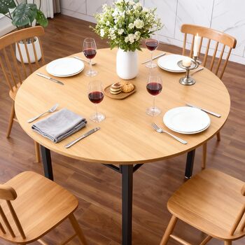 Круглий обідній стіл Mingone для 4 осіб, круглий обідній стіл 100 см, кухонний стіл з дерев&39яною стільницею, круглий стіл під дуб з металевими ніжками для вітальні, балкону, їдальні