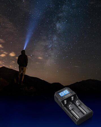 Зарядний пристрій Dlyfull 18650, універсальний зарядний пристрій для літій-іонних акумуляторів 3,7 В, портативний зарядний пристрій USB-C з РК-дисплеєм для 18650, 21700, 26650, 18500, 18350, 17670, 17500, 16340 тощо, 2 відсіки