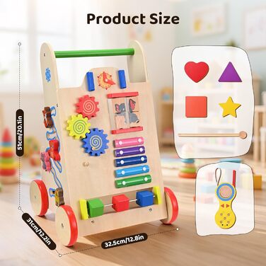 Дерев&39яні ходунки для дітей 8-в-1 з колесами та будівельними блоками, багатофункціональна іграшка-подарунок для малюків від 10 місяців до 1-2 років, кольору дерева