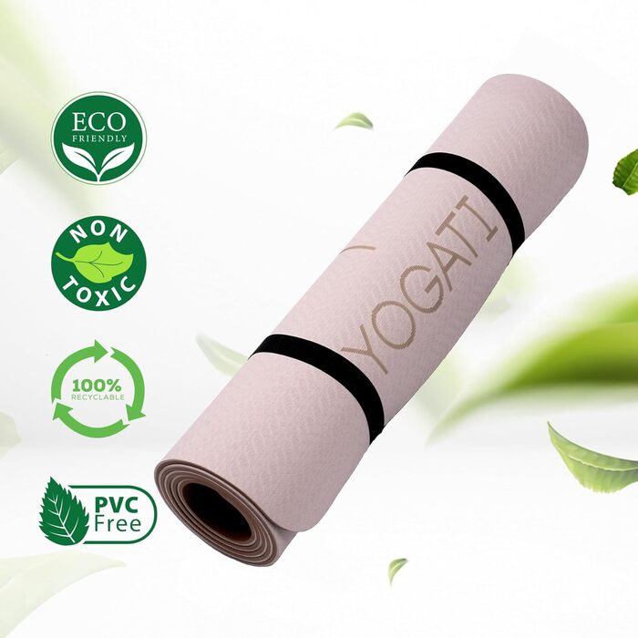 Килимок для йоги, нековзний та товстий, з точками вирівнювання, килимок для вправ для дорослих та дітей, ідеально підходить для пілатесу та фітнесу. Коричневий килимок для йоги