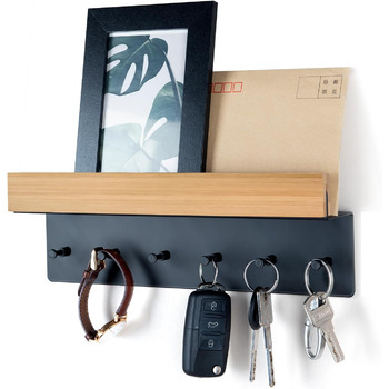 Дерев'яна ключниця з полицею, ключниця, ключниця на 6 гачків, настінна ключниця для передпокою, коридору, кухні