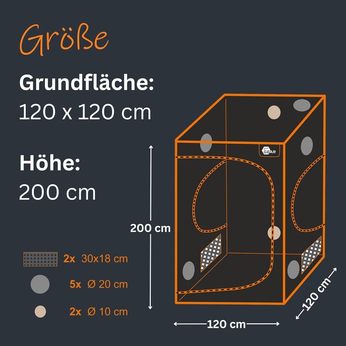 Гроубокс для вирощування рослин у приміщенні Непроникне для світла теплиця з контролем клімату Внутрішнє покриття з відбиваючого Mylar Міцний гроутент 120x120x200 см / Чорний, 120x120x200