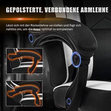 Ігрове крісло Hellove з підставкою для ніг, ергономічне ігрове крісло, крісло для відеоігор з поперековою опорою, регульовані підлокітники для дорослих та підлітків, PU чорно-біле