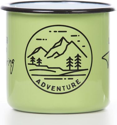 Емальована кружка MUGSY, Ніколи не припиняйте досліджувати, 330 мл, Мотив природи та приказка, Емальована чашка, Стійка до ударів, Зелена