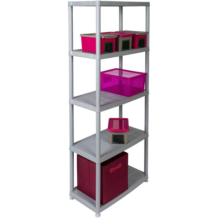 Пластиковий стелаж Kreher, безболтові стелажі, стійка для зберігання сірого кольору. Максимальне навантаження 150 кг. 71 x 38 x 171 В см. Сертифіковано TV Rheinland.