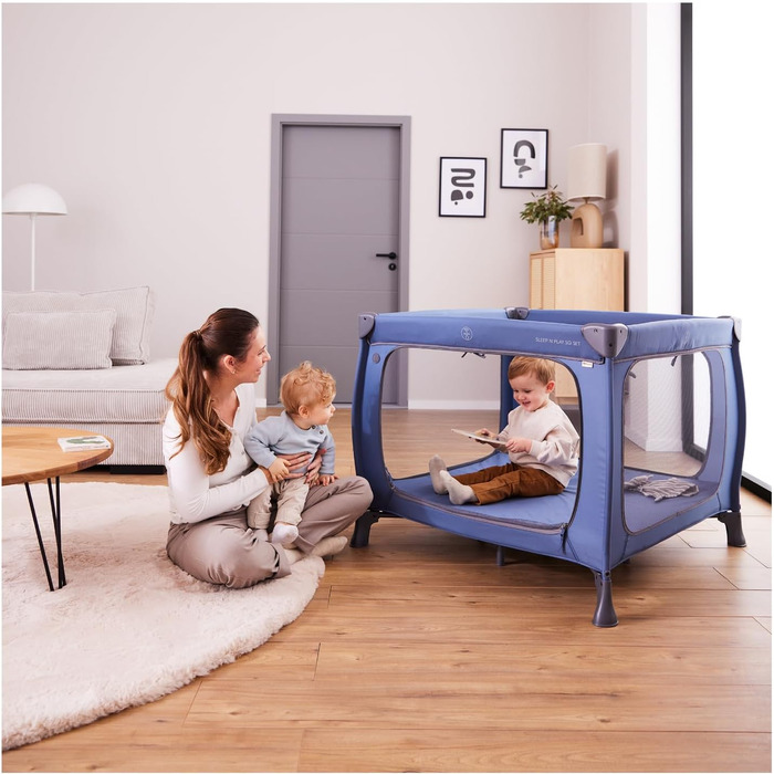 Темно-синій - Дорожнє ліжечко та манеж з матрацом від народження до 15 кг, ігровий центр з XL-розміром отвору, повітряні сітчасті вставки, складне дитяче ліжечко з сумкою для перенесення