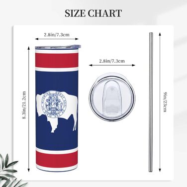 Кухоль з прямою трубочкою, 590 мл, дизайн прапор штату Вайомінг, друкований, дорожній кухоль, підходить для кемпінгу, офісу та дому