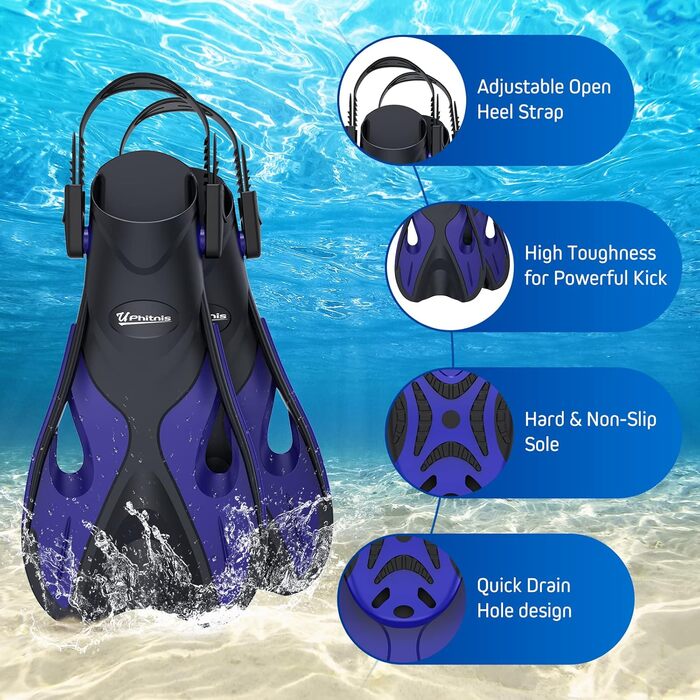 Набір для дитячого підводного плавання з ластами, панорамною маскою для дайвінгу з захистом від запотівання 180, регульованими ластами та преміальною сухою трубкою, набір для дитячого підводного плавання 3-в-1 з сумкою для перенесення L/XL (31-36) синього