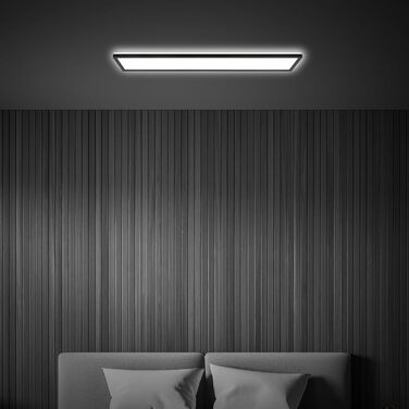 Стеля LED-панель BRILONER 98x20 см, 36Вт 4800лм, з непрямим світлом, ультратонка (3 см), нейтральний білий колір, чорна прямокутна люстра для вітальні та кухні