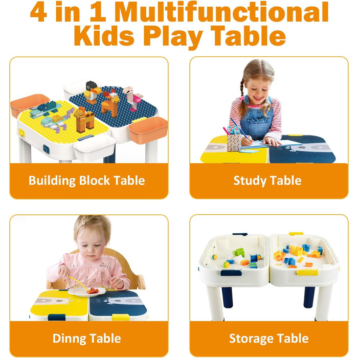 Дитячий набір столів RedCrab, стіл з будівельних блоків із місцем для зберігання, дитячий ігровий стіл, сумісний з іграшками-конструкторами, багатофункціональний робочий стіл - трансформується у валізу з колесами
