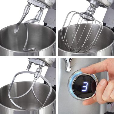 Кухонний комбайн HEINRICHS Чаша з нержавіючої сталі 1800 Вт Потужні запатентовані гачки для тіста, 8-ступінчаста багатофункціональна машина для замішування тіста з рідкокристалічним дисплеєм, Heinrich 's (12 літрів) 12 літрів XXXXL