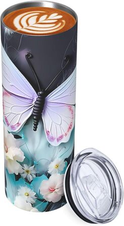 Кухоль з прямою трубочкою, 590 мл, білий метелик, принт, дорожній кухоль, підходить для кемпінгу, офісу та дому