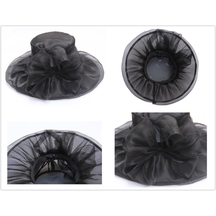 Літній сонцезахисний капелюх Saferin Oganza для жінок, пляжний, церковний, для перегонів у Аскоті, для дербі, коктейльний, весільний, з чорним бантом