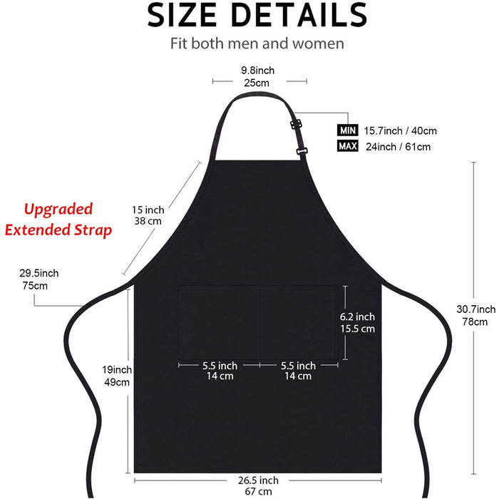 Фартух для шеф-кухарів atopo 4 шт. и, чорний фартух для чоловіків і жінок, водонепроникний фартух з 2 кишенями, регульований фартух з шийною дугою для приготування їжі на кухні Випічка Садове барбекю