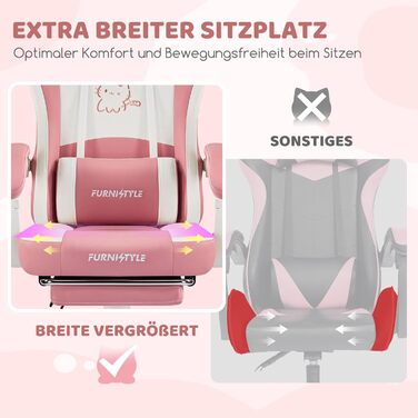 Миле ігрове крісло Hellove з котячими вушками, ергономічне комп&39ютерне крісло з високою спинкою та поперековою опорою, ігрове крісло з підставкою для ніг для дівчаток, підлітків, дітей, шкіра синтетична, рожево-біле