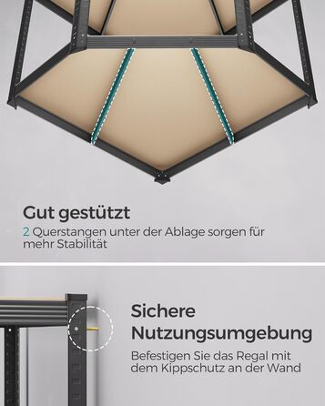 Комплект кутових полиць SONGMICS, 5 ярусів, міцний стелаж, металевий, полиця для зберігання в гаражі, підсобному приміщенні, підвалі, вантажопідйомність до 2625 кг, чорний/натуральний бежевий GLR070B03 5 ярусів (160Г x 160Ш x 180В см) чорний натуральний б