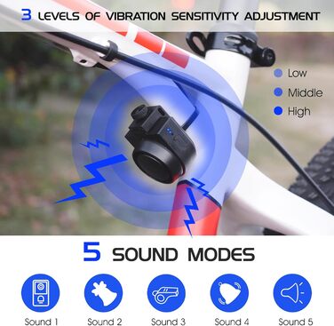Велосипедна сигналізація-дзвінок, 115 дБ, IPX5, Бездротова, Чорний