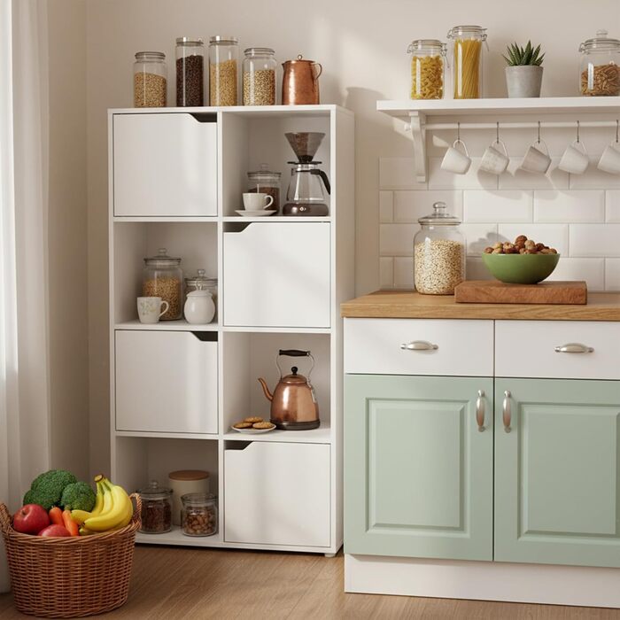 Книжкова полиця для кабінету, спальні та вітальні, книжкова шафа з 4 дверцятами та 8 відділеннями, полиця для зберігання, окремостояча полиця, офісна полиця, полиця для файлів, полиця для папок, 60 x 30 x 120 см