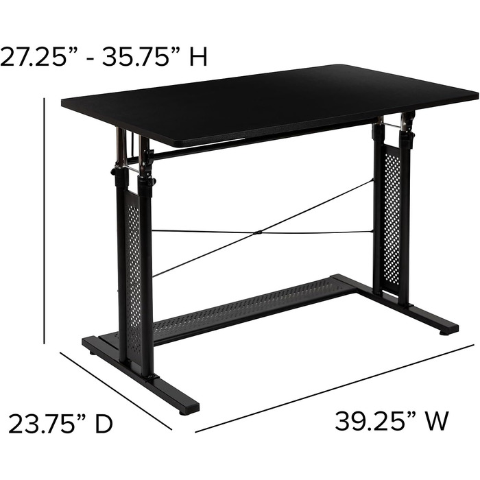 Стіл Flash Furniture з регульованою висотою, металевий, чорний, 99,7 см Ш x 60,3 см Г x 69,290,8 см В Чорний 39,25&39 Ш x 23,75&39 Г x 27,25-35,75&39 В