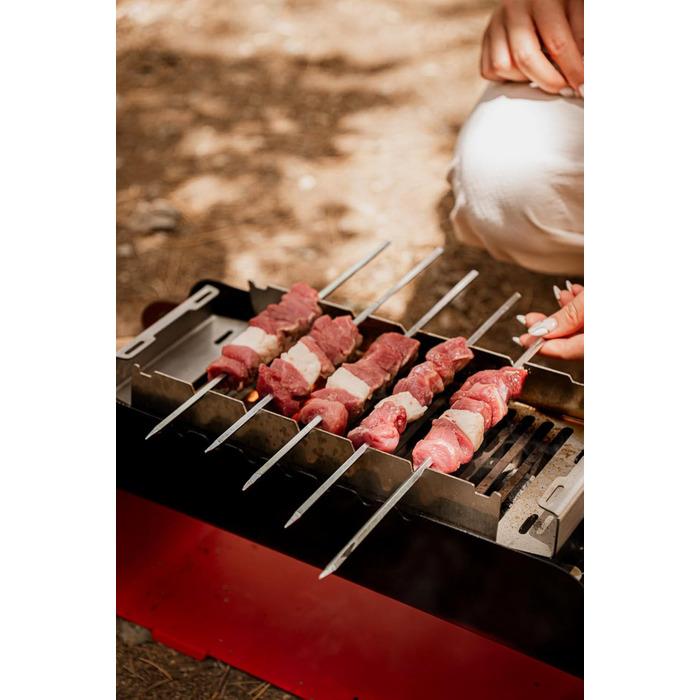 Портативний кемпінговий гриль Fumo M червоного кольору Компактний та розбірний вугільний гриль Легко транспортувати Міцний та практичний для приготування їжі на свіжому повітрі 48x17x11 см (білий)