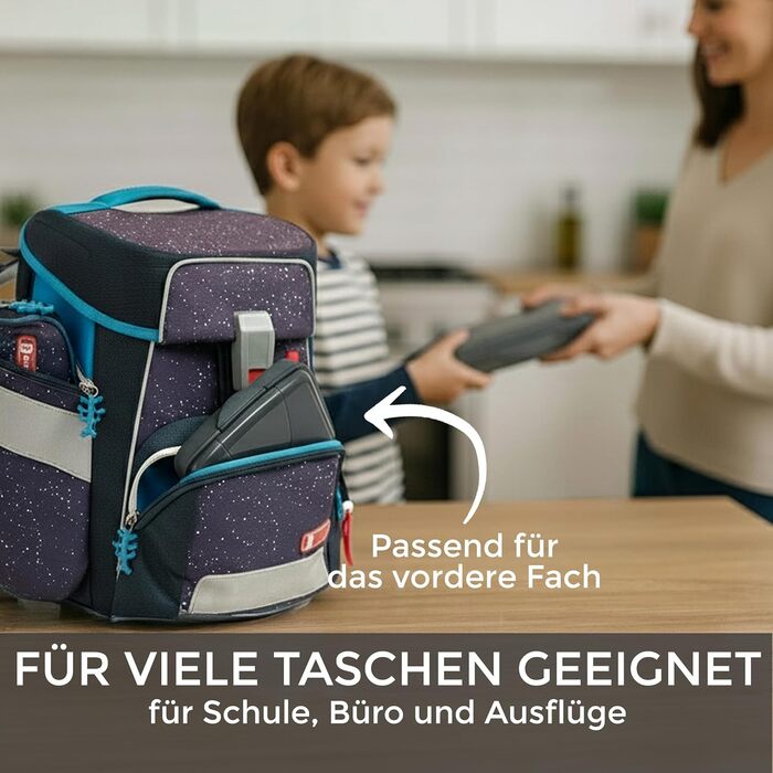 Набір контейнерів для їжі Hausfelder для дорослих 4 шт., антрацит. Включає 2 великі (16x12x4 см) та 2 маленькі (9,5x7x3,5 см) контейнери, що складаються один в один, придатні для миття в посудомийній машині. Ідеально підходять для школи, офісу та подороже