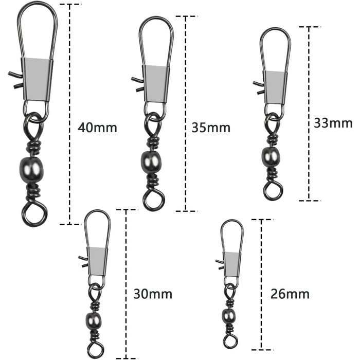 Рибальський вертлюг Jinlaili 100 шт. , рибальські вертлюги з фіксатором, зєднувачі для гачків для волосіні, шарикопідшипникові вертлюги для риболовлі, вертлюги для рибальських бочок, набір аксесуарів для риболовлі. 7/8/10/12/14