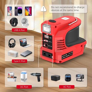 Інверторний блок живлення 220 Вт для акумулятора Einhell 18 В, інверторний генератор постійного струму 18 В на змінний струм 220 В, USB-адаптер живлення для Einhell Power X-Change з портом постійного струму, світлодіодним підсвічуванням та розеткою змінно