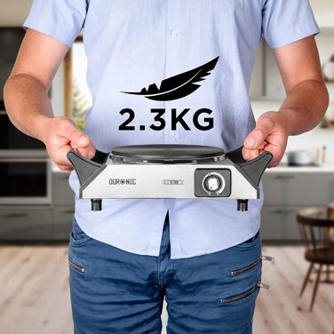 Гаряча плита Duronic HP1 SS електрична одинарна конфорка Плита Варильна поверхня з нержавіючої сталі нержавіюча сталь плавно регульована температура Ручки для перенесення 1500 Вт Кемпінг