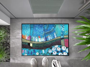 Килимок для дверей, що прається та сушиться, місто синього кольору, 50x75 см, для використання всередині та зовні приміщень, можна прати, 50 x 75 см (прямокутний)