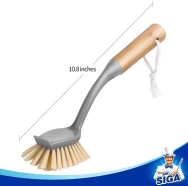 Радіальна щітка для миття посуду MR.SIGA з довгою бамбуковою ручкою, вбудованим скребком, щітка для чищення сковорідок, каструль і