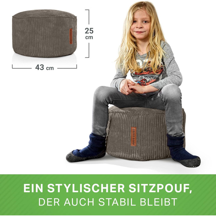 Пуф-подушка Зелена квасоля 45x25 см з наповнювачем з EPS-бісеру та вельветовою тканиною, подушка для підлоги, шезлонг, сидіння, пуф, крісло, дитячий, дорослий, тканина, табурет, місце для зберігання, антрацитовий вельветовий пуф - 45 x 25 см - антрацитови