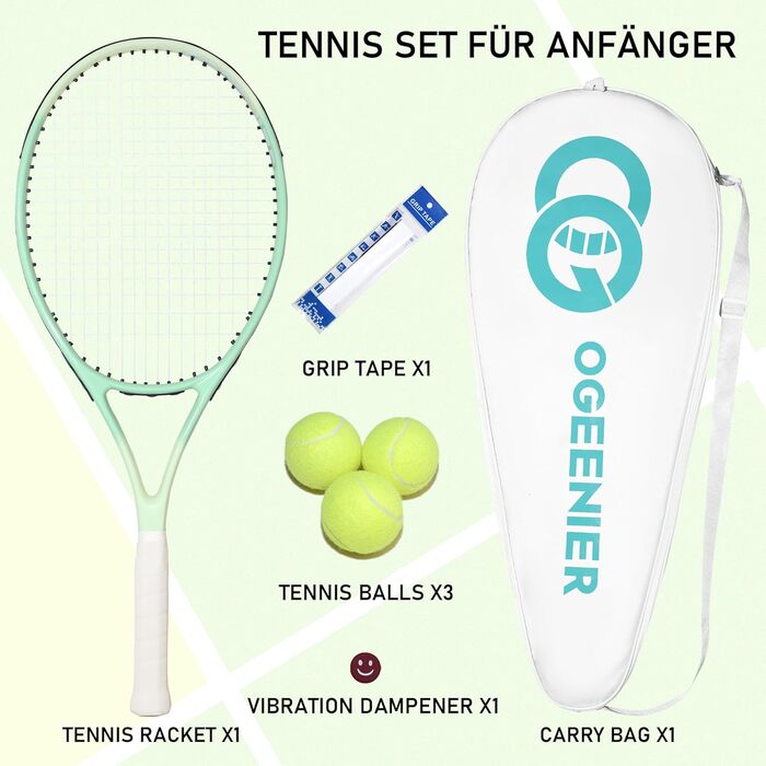 Тенісна ракетка OGEENIER 27" для дорослих – легка, зелена, для початківців та аматорів