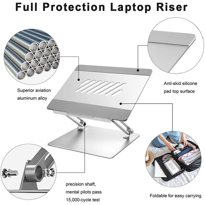 Підставка для ноутбука Konsol, складна, з регульованим кутом нахилу, легка та міцна з алюмінію, сумісна з ноутбуками до 17 дюймів (Золота)