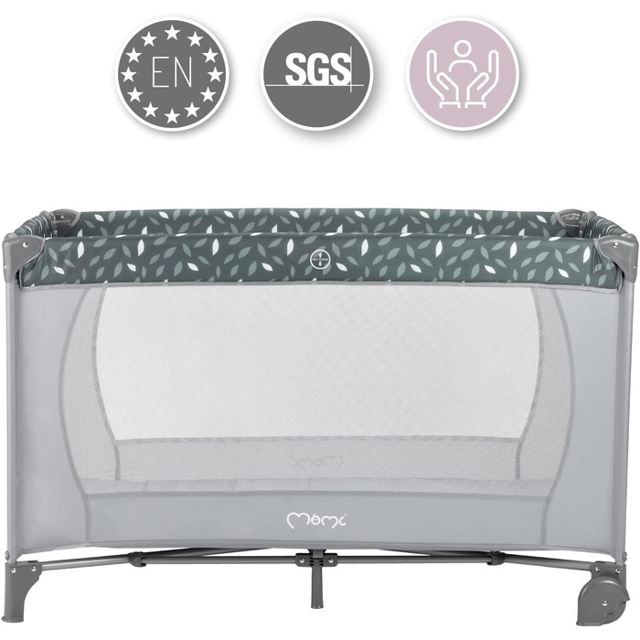 Дитяче ліжечко Momi BELOVE для дітей вагою до 15 кг, Ш65 x Д125 x В78 см (складається 21 x 23 x 80 см), дитяче ліжечко з матрацом, 2 колеса, сумка для транспортування сірого кольору