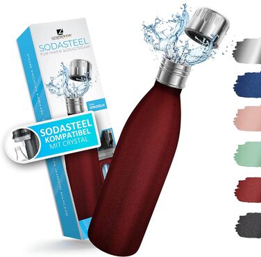 Преміальна пляшка з нержавіючої сталі 0,6 л ПРОСТО ВІЗЬМІТЬ З СОБОЮ сумісна з SodaStream Crystal - Безпечний для вуглекислого газу - Можна мити в посудомийній машині - Пляшка для пиття з нержавіючої сталі - Червоне порошкове покриття