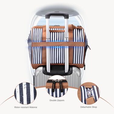 Жіноча дорожня сумка Lekesky, середня сумка для вихідних з відділенням для взуття, дизайн з широким отвором, лікарняна сумка об&39ємом 43 л для пологів, подорожей, авіаперельотів, роботи, пляжу або відпочинку (синя смужка) 43 л синя смужка