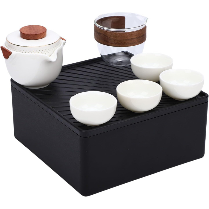 Набір для чаювання Кунг-Фу, портативний керамічний чайник з 4 міні-чашками, ідеальний для кемпінгу та подорожей