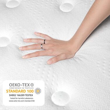 Матрац TeQsli з гелевими пружинами Pocket Spring 140x200 см, висота 25 см, жорсткість H3, ергономічний 9-зонний матрац, ортопедичний пружинний матрац з гелевою піною з ефектом пам&39яті, сертифікований Oeko-Tex та CertiPUR, 25 см, 140x200x25 см