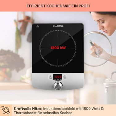Індукційна варильна поверхня Klarstein, Електричні варильні поверхні, Сучасна варильна поверхня, Індукційна плита для кемпінгу, Індукційна плита 1 плита, Індукційна плита 1800 Вт
