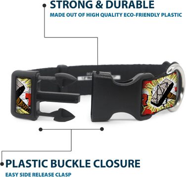 Нашийник для собак з пластику з застібкою, Молот Тора у червоно-жовто-білих кольорах, ширина 22.9-38.1 см, багатокольоровий (PC-WTH005-S) - ширина 2.5 см, для обхвату шиї 35-45 см, розмір S