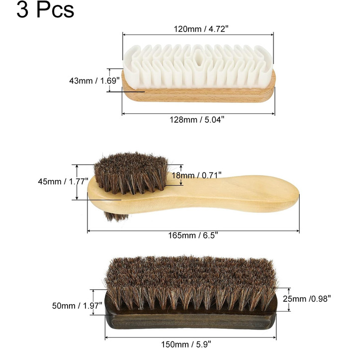 Щітка для взуття з кінського волосу 3 шт. з ручною щіткою для полірування замші для шкіряних чобіт