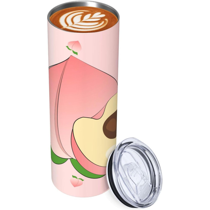 Кухоль з прямою трубочкою, 590 мл, мультяшний персиковий принт, дорожній кухоль, підходить для кемпінгу, офісу та дому