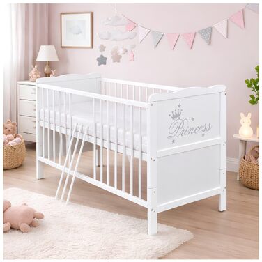 Дитяче ліжечко, розкладне ліжечко, дитяче ліжко Princess 60x120 біле, з прорізувачами